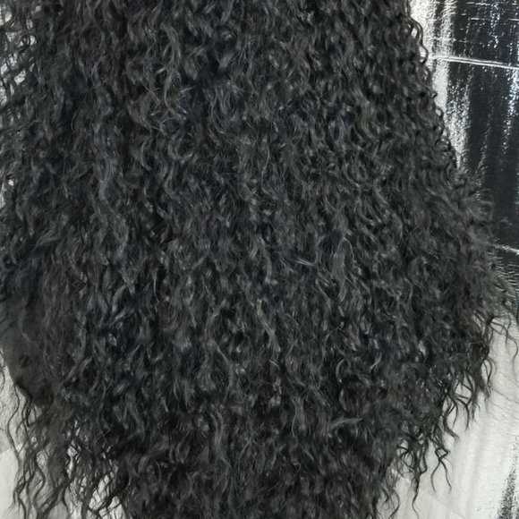 Black kinky curly side part wig human blend